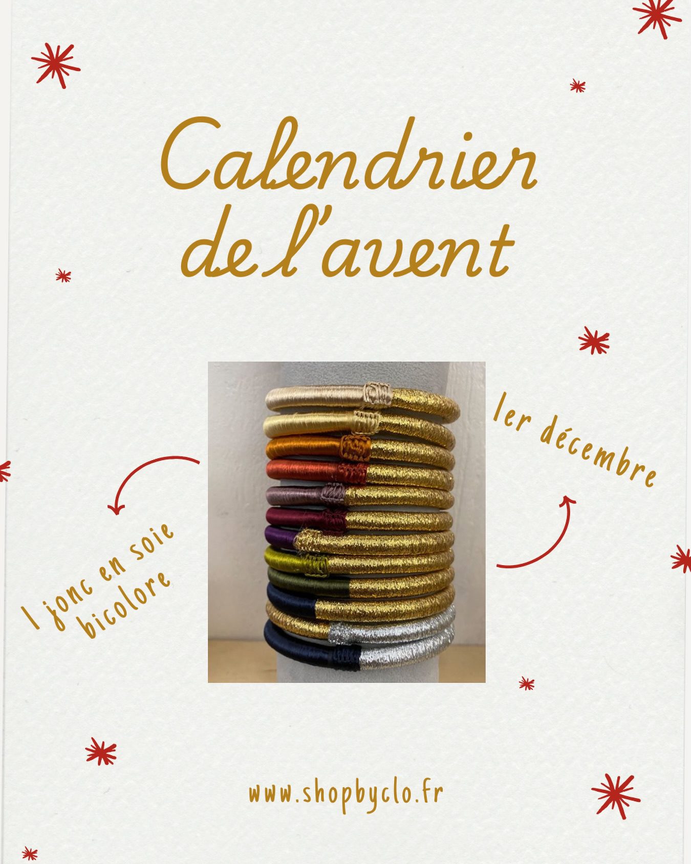 🎄 CALENDRIER DE L’AVENT – 1er décembre
On ouvre la première case avec une petite pépite que vous adorez déjà :
✨ 1 jonc en soie bicolore à gagner ✨
Un bracelet lumineux, délicat, parfait pour commencer décembre en beauté.

Pour participer :
1️⃣ Suivre @shopbyclo
2️⃣ Suivre @dailyaboutclo 
3️⃣ Laisser un commentaire sous ce post (un emoji suffit 💛)

💫 Bonus facultatif : partager ce post en story pour doubler vos chances.

⸻

📍 Conditions :
• Ouvert à la France métropolitaine
• 1 participation par personne
• Tirage au sort demain, annoncé en story
• Concours non affilié ni sponsorisé par Instagram
• Envoi du cadeau offert par Shop by Clo

⸻

Et voilà, la magie commence…
Bonne chance à toutes ✨🎁✨
~
#calendrierdelavent #calendrierdelavent2025 #concoursnoël #concoursfrance
