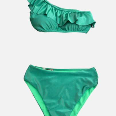 Bikini bandeau à volant vert
