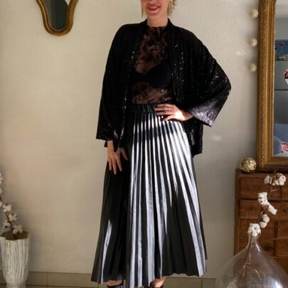 Jupe longue plissée similicuir