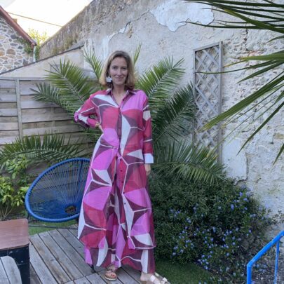 Robe longue imprimé graphique rose
