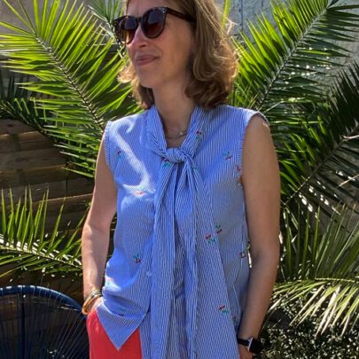 Blouse sans manches à rayures imprimé cerises