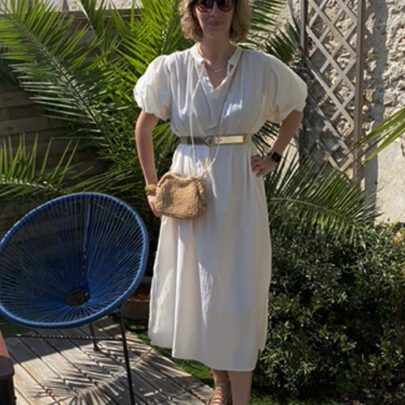 Robe longue à manches bouffantes écru