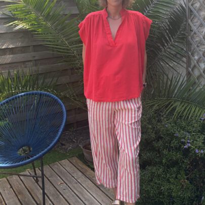 Pantalon Magic rayures rose framboise effet lin - Johanna Paris