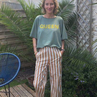Pantalon Magic rayures camel et vert Johanna Paris