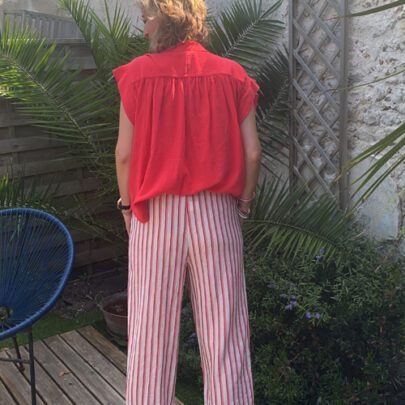 Pantalon Magic rayures rose framboise effet lin - Johanna Paris