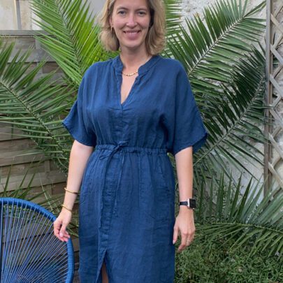 Robe courte lin bleu marine
