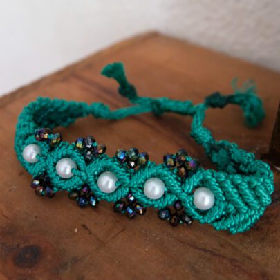 Bracelet tressé turquoise et perles
