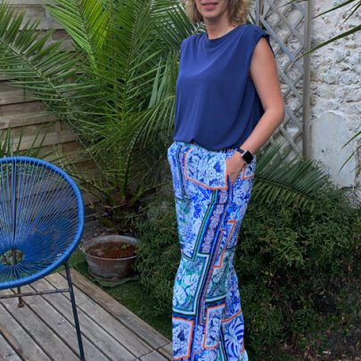 Pantalon large imprimé bleu -  Vintage Love