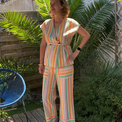 Pantalon Magic rayures orange et vert - Johanna Paris