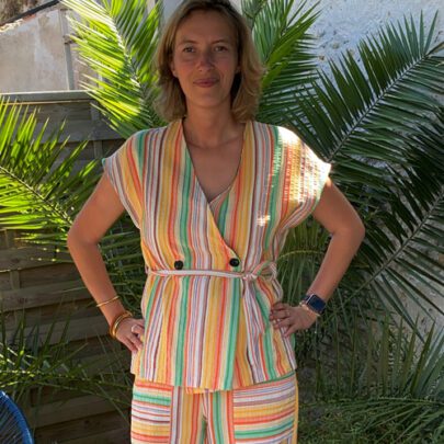 Veste sans manches à rayures orange et vert - Johanna Paris