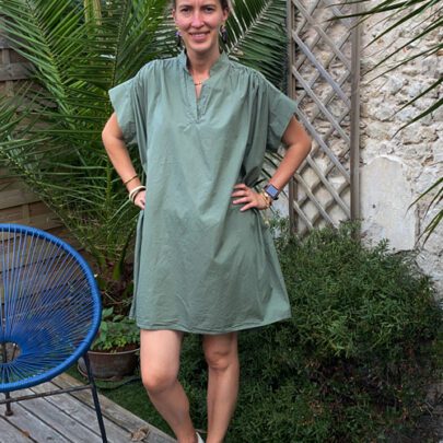 Robe courte en popeline kaki Ninette
