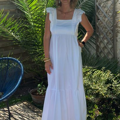 Robe longue dos ouvert en popeline
