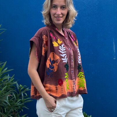 Blouse brodée tie and dye choco - The Corner