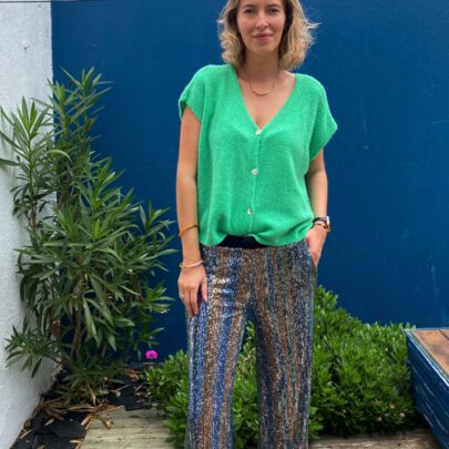Pantalon à sequins bleu et vert