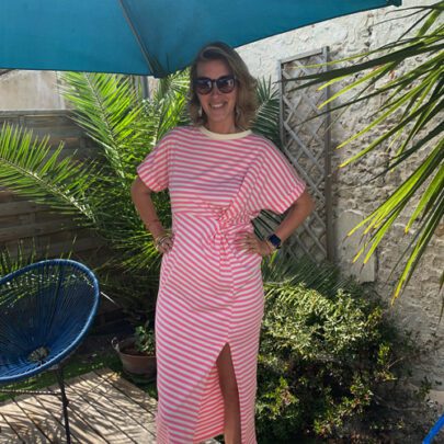 Robe t-shirt rayures rose écru