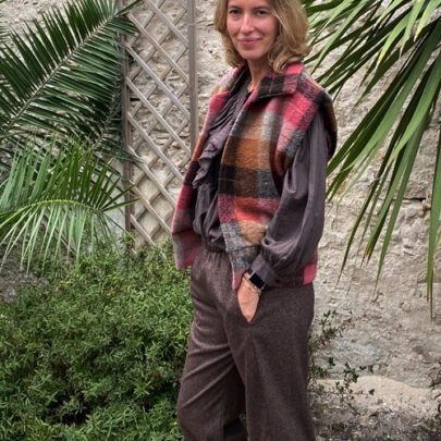 Veste sans manches à carreaux rose