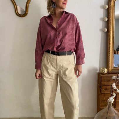 Chemise à rayures dos ouvert broderies Love