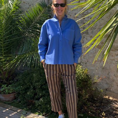 Pantalon magic à rayures camel chocolat - Johanna Paris
