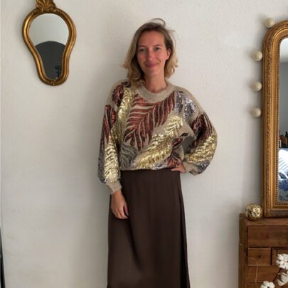 Pull à motifs feuilles sequins Phybie - Gold and Silver
