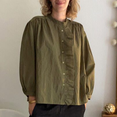 Chemise à fines rayures kaki Johanna Paris