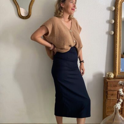 Jupe droite marine et camel Johanna Paris