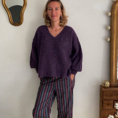 Pantalon magic à rayures noir, prune, canard