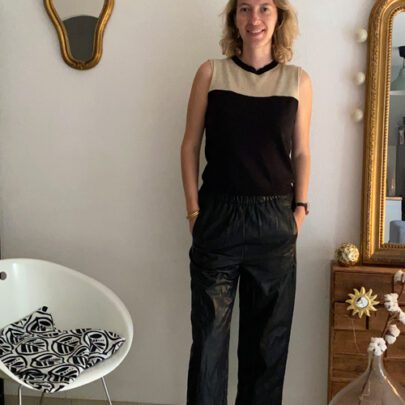Pantalon similicuir froissé