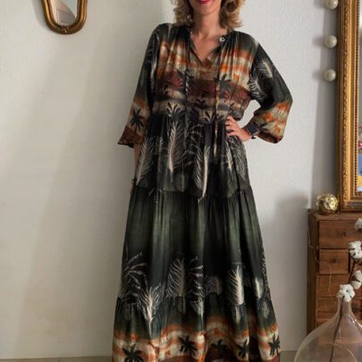 Robe longue kaki imprimé safari