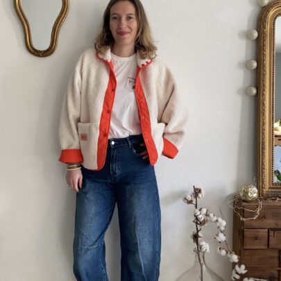 Veste réversible Sherpa Écru/Orange