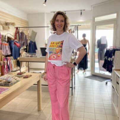 Pantalon lin rose bubble