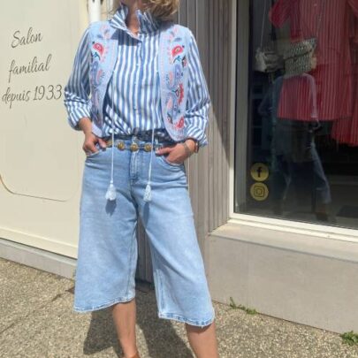 Chemise col victorien rayures bleu Vicky