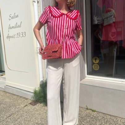 Blouse à rayures col claudine