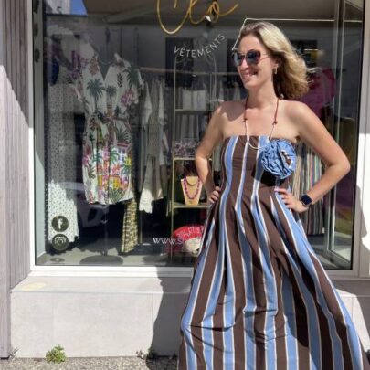 Robe bustier à rayures chocolat et bleu - Johanna Paris