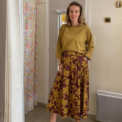 Jupe longue imprimée prune & olive