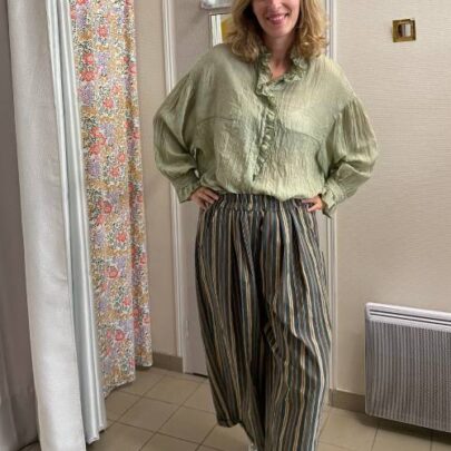 Pantalon Magic large rayé kaki – Johanna Paris