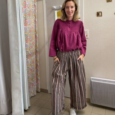 Pantalon Magic large rayé prune – Johanna Paris