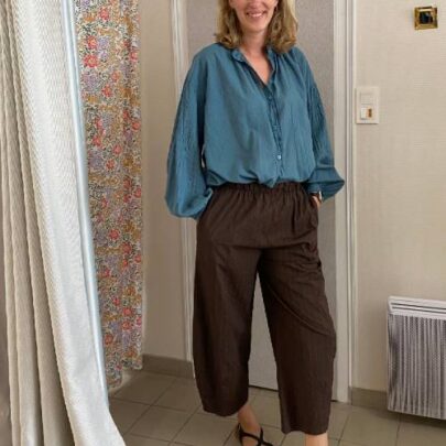 Pantalon magic à rayures chocolat et bleu canard - Johanna Paris