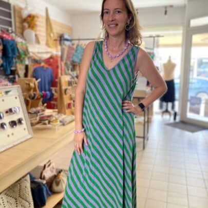 Robe longue à rayures en lurex