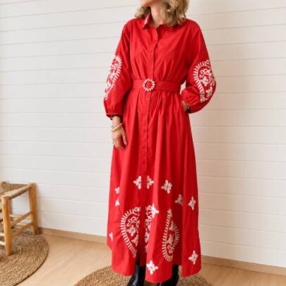 Robe longue brodée rouge Lipanoï