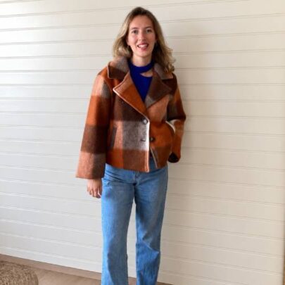Veste courte façon caban à carreaux terracotta – Johanna Paris